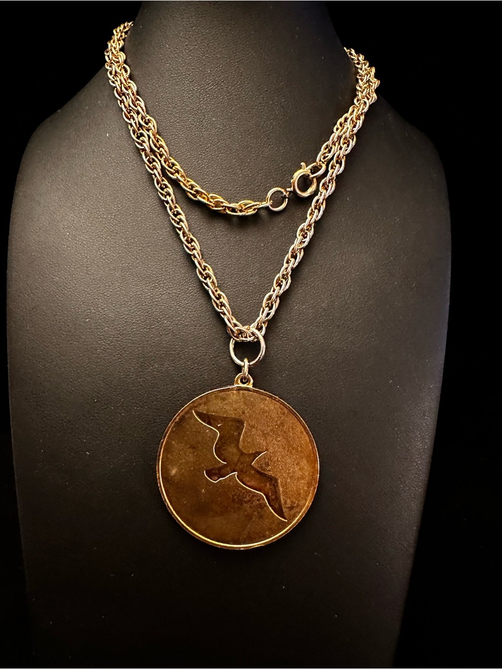 Vintage J Livingston Seagull Coin Necklace 25K Gold over Sterling Silver 24”